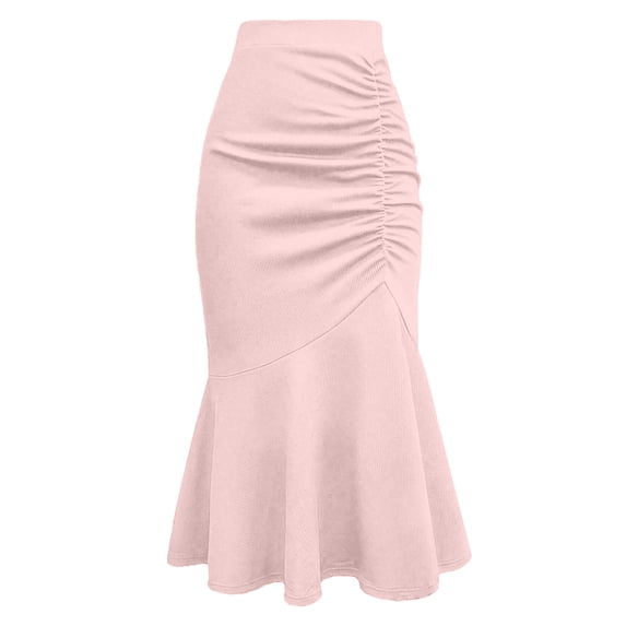 Ynynloco Women Fitted Mermaid Solid Color Skirt 2026 Spring Summer Casual High Waisted Ruched Maxi Long Bodycon