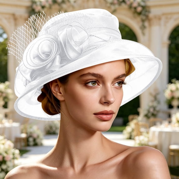 Ynynloco Women Hats Headband Hairpin Organza Fascinator Church Hat Floral Wide Brim Sun Hats Tea Party Wedding Hat