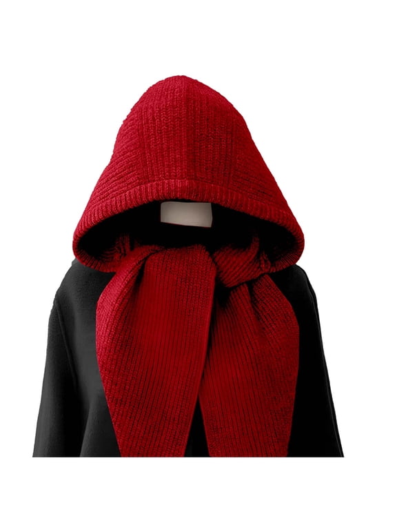 Women Knit 2-in-1 Hat and Scarf Winter Hat Scarf for Women Warm Shawl Wrap with Hood Cap Poncho Neck Warmer