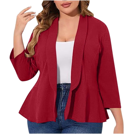 Ynynloco Women Plus Size Casual Blazer Open Front Cardigan 3/4 Sleeve Work Office Shawl Collar Suit Jackets