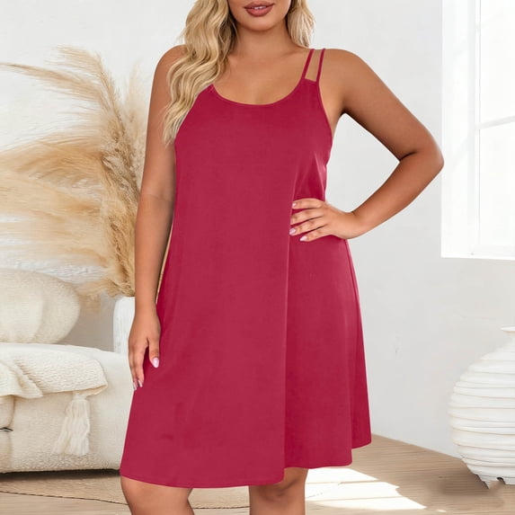 Ynynloco Women Plus Size Casual Summer Beach Dresses Crew Neck Cover Ups Sundress Swing Tank Dress with Pockets
