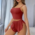 thumbnail image 1 of Ynynloco Women Ribbed 2 Piece Pajama Set Ruffle Trim Cami Top and Shorts Sleepwear Set Loungewear, 1 of 8