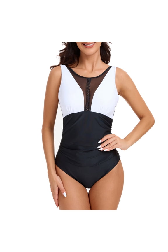 Women Sheer Mesh Plunge Ruched One-Piece Swimsuit Tummy Control Bathing Suit for Beach Pool odest Bathing Suit Mesh Sarong Wraps Swim Suits