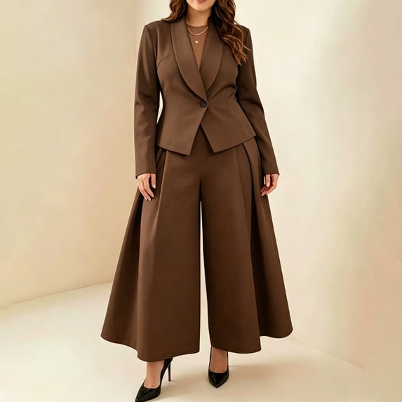 Ynynloco Women Suits 2 Piece Set Business Casual Dressy Oversized Blazer Jacket and High Waist Wide Leg Dress Pantsuits Formal Work Outfits