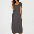 thumbnail image 1 of Ynynloco Women Summer Casual Maxi Long Dress Short Sleeve Crew Neck Loose Beach Vacation Sundress & Loungewear, 1 of 6