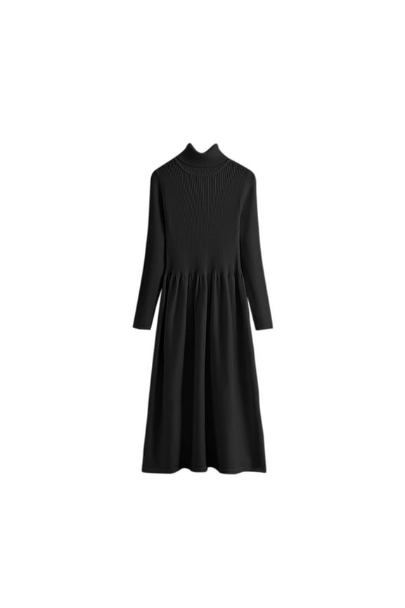 Women Sweater Dress Turtleneck Long Sleeve Waist-Defining Knee-Length Sweater Dress Fall Winter Warm Dresses