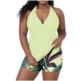 thumbnail image 1 of Ynynloco Women Two Piece Tankini Halter Padded Adjustable Drawstring Swimsuit with Boyshorts, 1 of 6