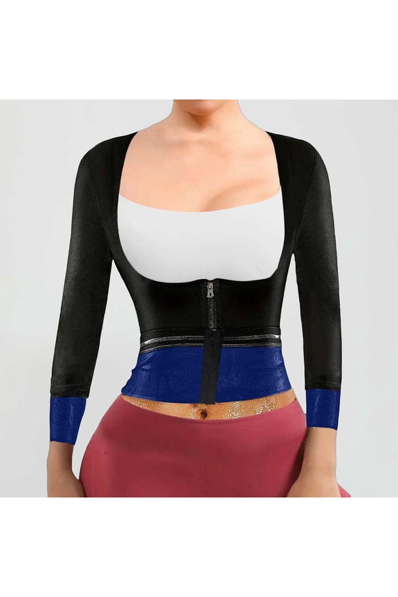 Women Waist Trainer Hot Neoprene Shirt Sauna Suit Sweat Body Shaper Jacket Top Zipper Long Sleeve Compression Shirts