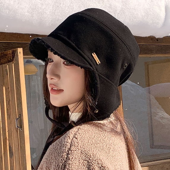 Ynynloco Women Winter Waterproof Earflap Trapper Hats Hunting Ski Hat Sherpa Baseball Cap Ear Flap Fashion Cap Aviator Hat with Chin Strap