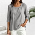 thumbnail image 1 of Ynynloco Women's 100%Cotton 3/4 Sleeve Blouse Crew Neck Button Down Casual Tops Loose Fit Basic Tees, 1 of 8