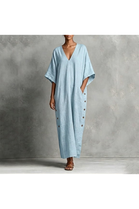 Women's Caftan Casual Maxi Dress Soft Breathable with Pockets,Loose Flattering for Daily Commute & Vacation