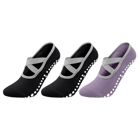 Ynynloco Women's 3 Pack Non Slip Yoga Socks with Grip Dots for Pilates, Barre, Ballet and Hospital