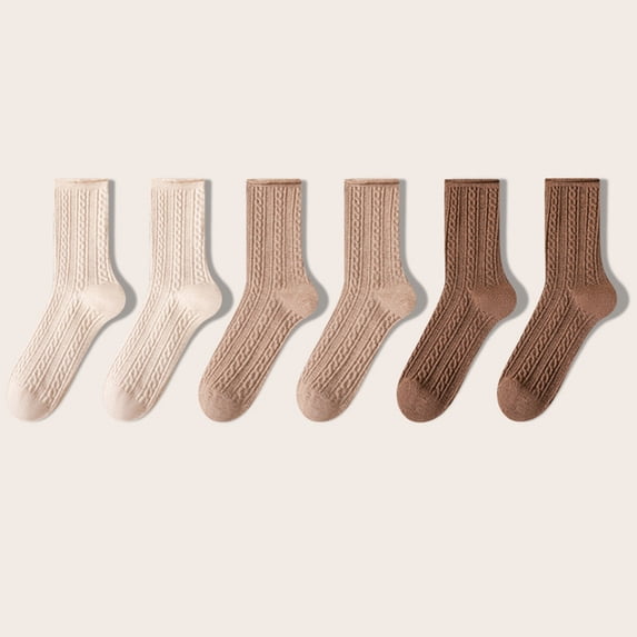 Ynynloco Women's 6 Pairs Cable Knit Casual Cotton Crew Crew Socks Stretchy Solid Simple Socks