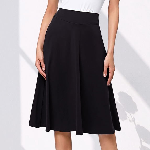 Ynynloco Women’s A-Line Midi Skirts Casual Elastic High Waist Casual Flowy Maxi Swing Long Skirt with Pocket