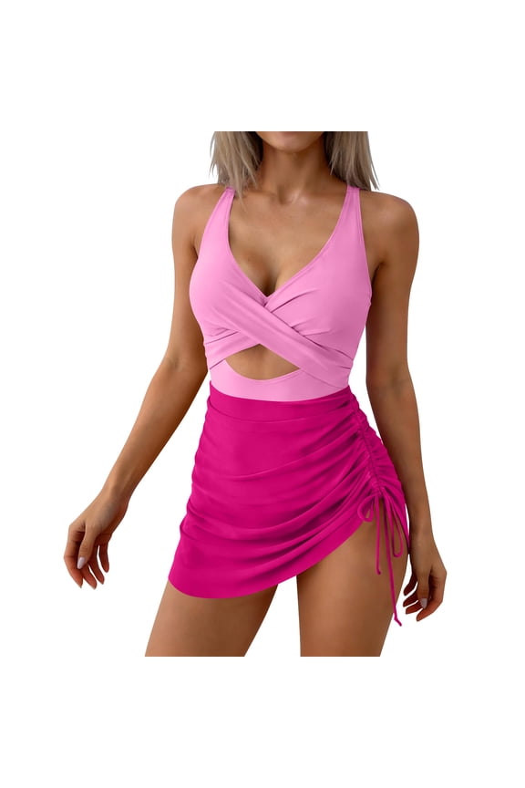 Women's Bikini Set 2 Piece High Waisted Swimsuit Halter Wrap Top Split Swim Skirt Push Up Bathing Suit