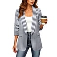 thumbnail image 1 of Ynynloco Women's Blazer Business Casual Striped Open Front Dressy 3/4 Ruched Sleeve Work Office Suit Jackets Blazer, 1 of 6