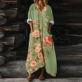 thumbnail image 1 of Ynynloco Women's Casual Linen Blend Floral Print Batwing Sleeve V Neck Oversized Maxi Dress with Pockets Beach Cover Up, 1 of 7