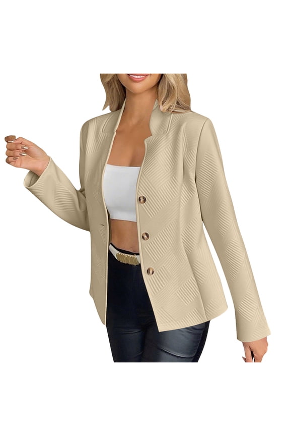 Women's Casual Long Sleeve Lapel Button Slim Work Office Blazer Jacket Embossed Textured Blazer Stand Collar Gold Button Suit Jacket