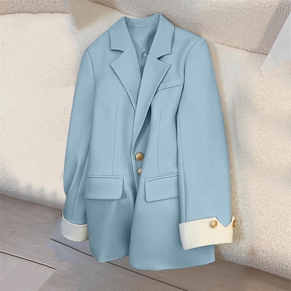Ynynloco Women's Contrast Cuff Blazer, Slim Fit Single-Breasted Suit Jacket Long Sleeve Casual Open Front Work Office Blazer