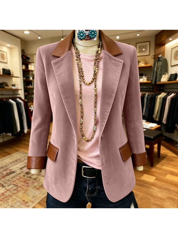 Women's Corduroy Blazers Jackets Dressy Casual Long Sleeve Lapel Fall Winter Professional Work Business Outerwear