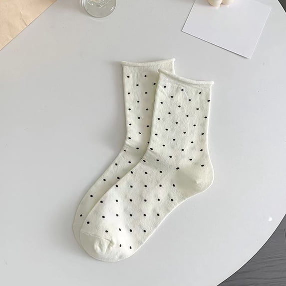 Ynynloco Women's Cotton Socks - Floral Design Polka Dot Ruffle Cute Pattern Mid Calf - Ladies Girls Socks
