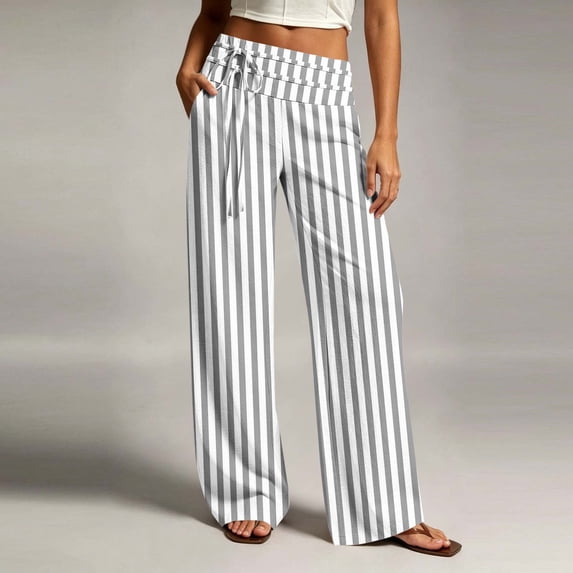 Ynynloco Women's Cotton Striped Wide Leg Pants Comfy Pajama Pants High Waist Wide Leg Lounge Pants Lightweight Loose PJ Bottoms