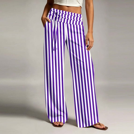 Ynynloco Women's Cotton Striped Wide Leg Pants Comfy Pajama Pants High Waist Wide Leg Lounge Pants Lightweight Loose PJ Bottoms