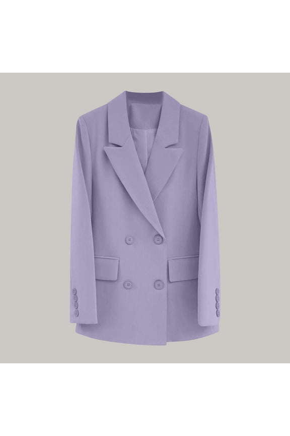 Women's Double Breasted Blazer Work Office Casual Blazer Stretch Lapel Collar Long Sleeve Jacket Suit Blazer with Pockets