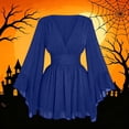 thumbnail image 1 of Ynynloco Women's Dress Deep V-Neck A-Line Long Sleeve Elastic High Waist Ruffle Mini Swing Skater Dresses, 1 of 5