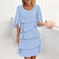 thumbnail image 1 of Ynynloco Women's Dresses 3/4 Ruffle Bell Sleeve Crewneck Tiered Layered Flowy Dress Party Wedding Guest Outfits, 1 of 6