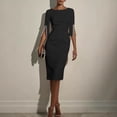 thumbnail image 1 of Ynynloco Women's Elegant Pearls Boat Neck Mini Dress 3/4 Sleeves Work Office Business Pencil Sheath Dresses, 1 of 6