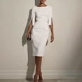 thumbnail image 1 of Ynynloco Women's Elegant Pearls Boat Neck Mini Dress 3/4 Sleeves Work Office Business Pencil Sheath Dresses, 1 of 6