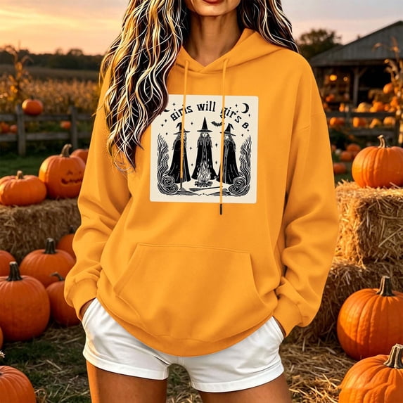 Ynynloco Women’s Fall Halloween Hoodies Sweatshirt Slouchy Casual Long Sleeve Pullover Tops with Pocket for Thanksgiving Present Gift