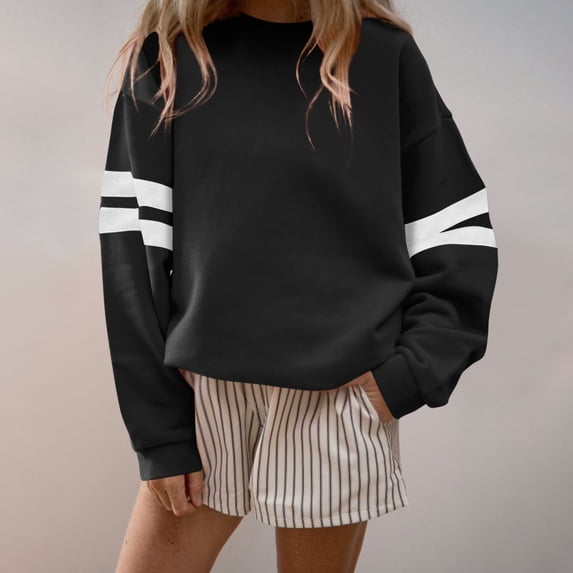Ynynloco Women's Fall Oversized Sweatshirt Long Sleeve Crewneck Striped Tops Casual Loose Pullover Sweatshirts
