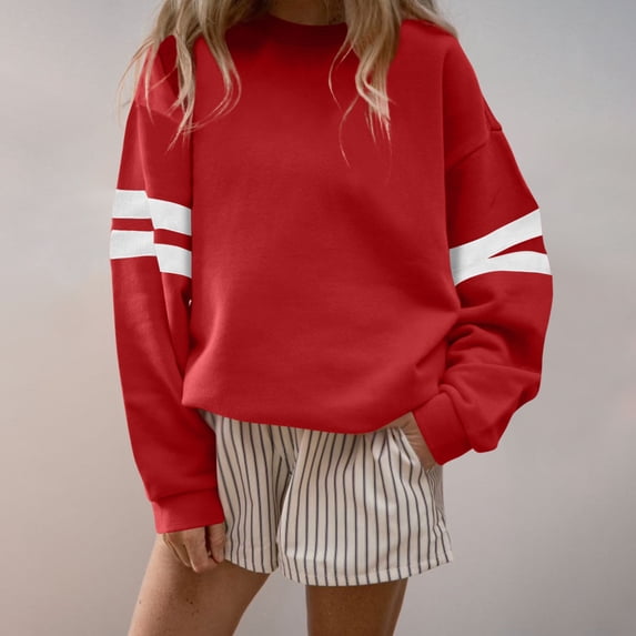 Ynynloco Women's Fall Oversized Sweatshirt Long Sleeve Crewneck Striped Tops Casual Loose Pullover Sweatshirts