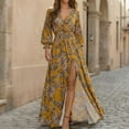 thumbnail image 1 of Ynynloco Women's Floral Boho Long Sleeve Maxi Dress V Neck Empire Waist Swing Flowy Wedding Guest Dress Holiday Beach Long Dress, 1 of 5