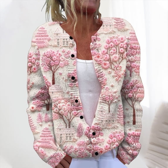 Ynynloco Women's Floral Print Cardigan Long Sleeve Open Front Button Down Casual Lightweight V Neck Knitted Sweaters