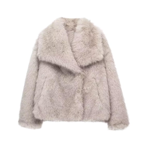 Ynynloco Women's Fluffy Faux Fur Coat Long Sleeve Cropped Jacket Soft Shaggy Long Loose Sleeves Warm Winter Outerwear for Daily Wear