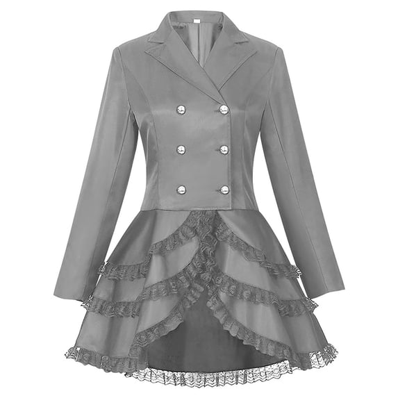 Ynynloco Women's Gothic Mini Dress Vintage Double Breasted Long Sleeve Halloween Costume Mini Dress for Party Masquerade