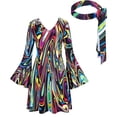 thumbnail image 1 of Ynynloco Women's Halloween 70s Hippie Dress Floral Costume Outfit with Headband - 60s Party Costume, Halloween Retro Dresses, 1 of 5