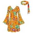 thumbnail image 1 of Ynynloco Women's Halloween 70s Hippie Dress Floral Costume Outfit with Headband - 60s Party Costume, Halloween Retro Dresses, 1 of 4