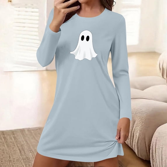 Ynynloco Women's Halloween Nightgown Sleepwear Short Sleeves Shirt Casual Print Sleepdress Crew Neck Loose Loungewear Nightgown