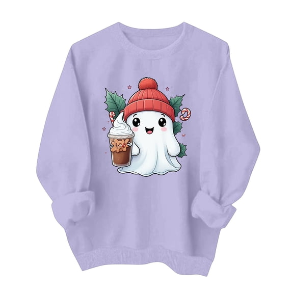 Ynynloco Women's Halloween Sweatshirt, Spooky Season Graphic Crewneck Top Ghost Fall Casual Outfits