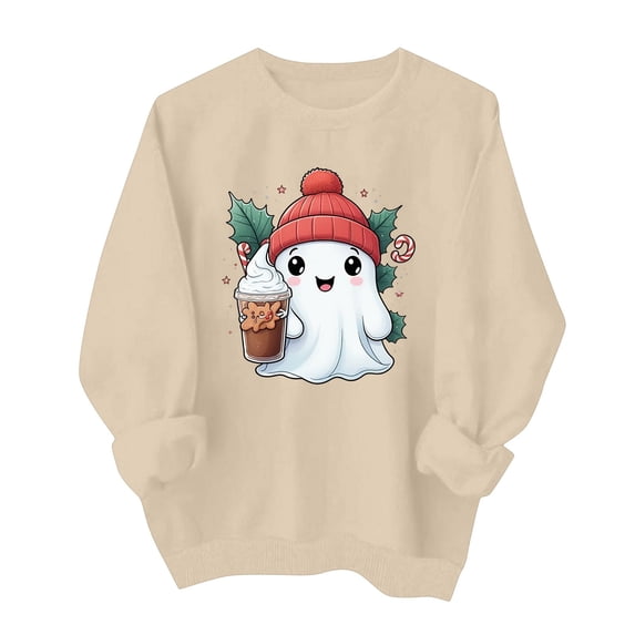 Ynynloco Women's Halloween Sweatshirt, Spooky Season Graphic Crewneck Top Ghost Fall Casual Outfits