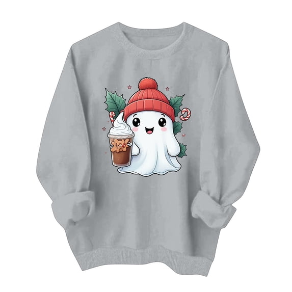 Ynynloco Women's Halloween Sweatshirt, Spooky Season Graphic Crewneck Top Ghost Fall Casual Outfits