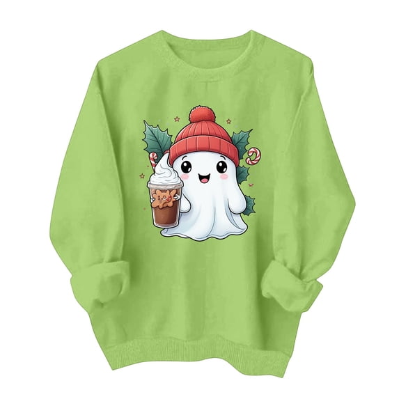 Ynynloco Women's Halloween Sweatshirt, Spooky Season Graphic Crewneck Top Ghost Fall Casual Outfits