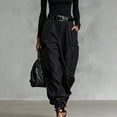 thumbnail image 1 of Ynynloco Women's High Waisted Cargo Wide-Leg Pants Travel Y2K Streetwear Baggy Pants with 6 Pockets Ankle Cuffs, 1 of 6