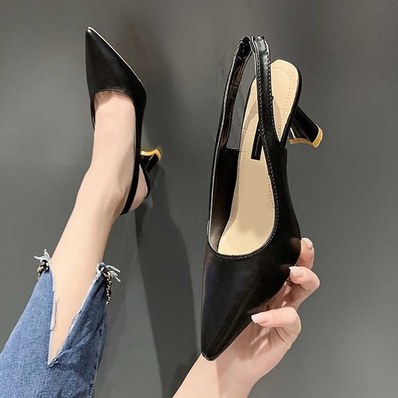 Ynynloco Women's Kitten Heel Slingback Low Pumps 3 Inches Stiletto Pointed Closed Toe Elegant Dressy Office Bridal Wedding Party Shoes