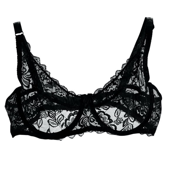 Ynynloco Women's Lace Balconette Bra Sexy Unlined Sheer Bras Demi See Through Underwire Lift Bralette Comfort Everyday Bras