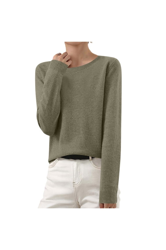 Women's Lightweight Soft Petite Crewneck Lightweight Solid Plain Sweaters Fall Winter Pullover Jumper Tops Ready to Wear Long Sleeve Knitted Pullover Tops